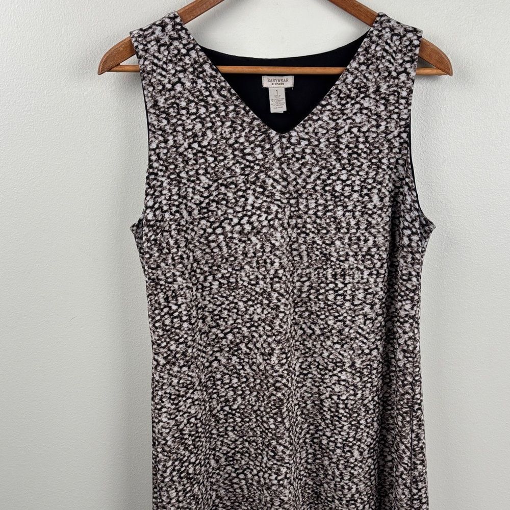 Chico's Easywear size 1 Black and gray Speckled V-Neck Midi Dress stretch summer